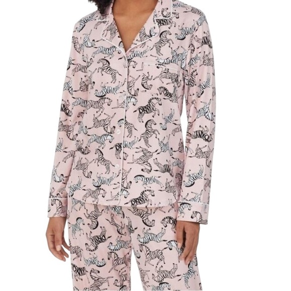 DKNY Women's Soft Knit Zebra Print Long Sleeve Pajama Set Pink Size XXL - Picture 2 of 7